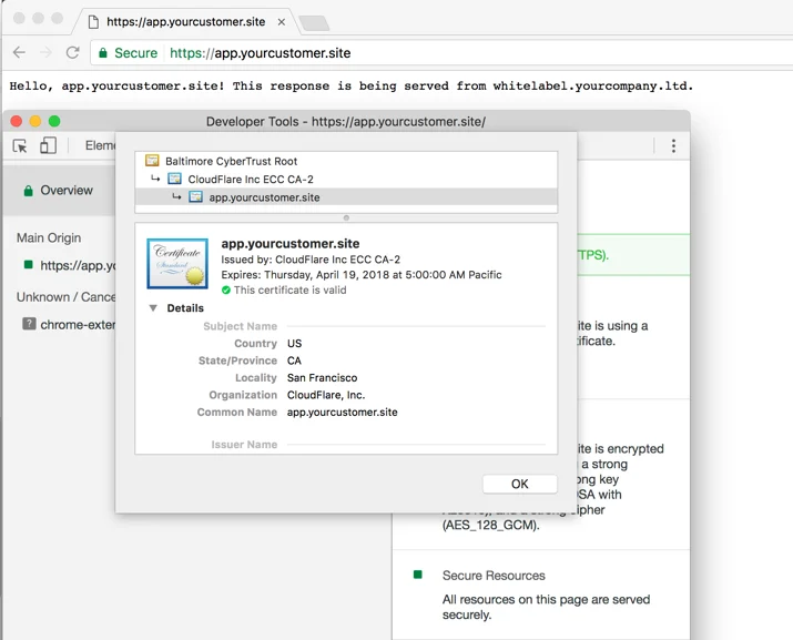 Screenshot of https://app.yourcustomer.site and certificate
